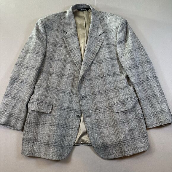 Vintage John Alexander Men’s Gray Tweed Herringbone Wool Sport Coat 46R USA